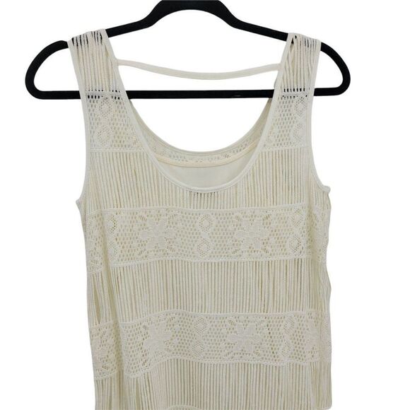 AEO Country Western Boho Lace Overlay Fringe Hem Slip Dress Vanilla Sz XS - Picture 8 of 10